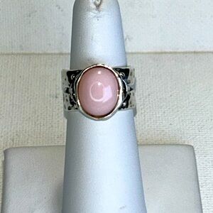 Peruvian Pink Opal Hammered Sterling Silver Ring Designer Passage to Israel